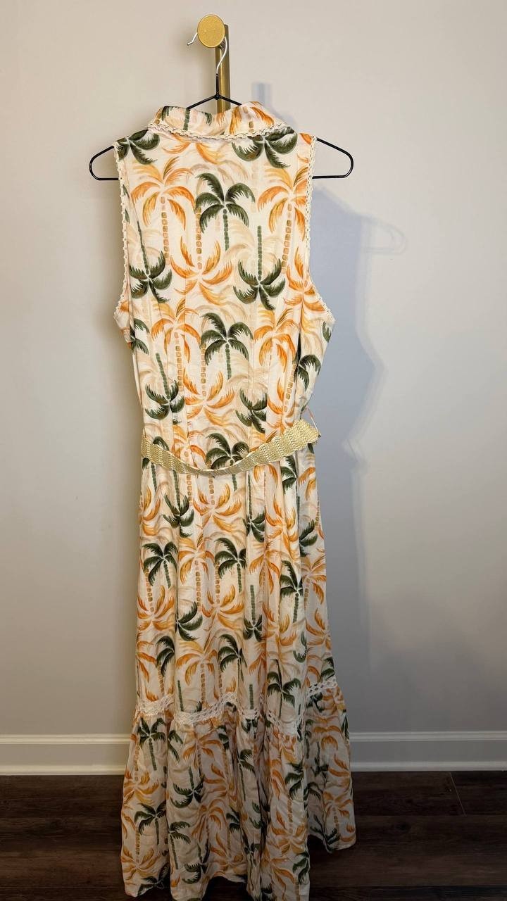 Taylor Printed Taffeta‑Belt Sleeveless A‑Line Dress Multi 16 NWOT $138