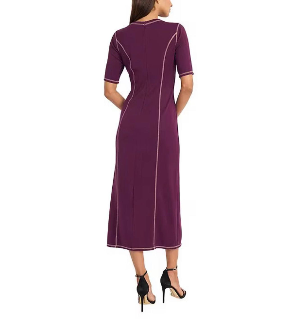 Donna Morgan Ash Ponte Short Sleeve Midi Dress Italian Plum NWT Size 16 MSRP128$
