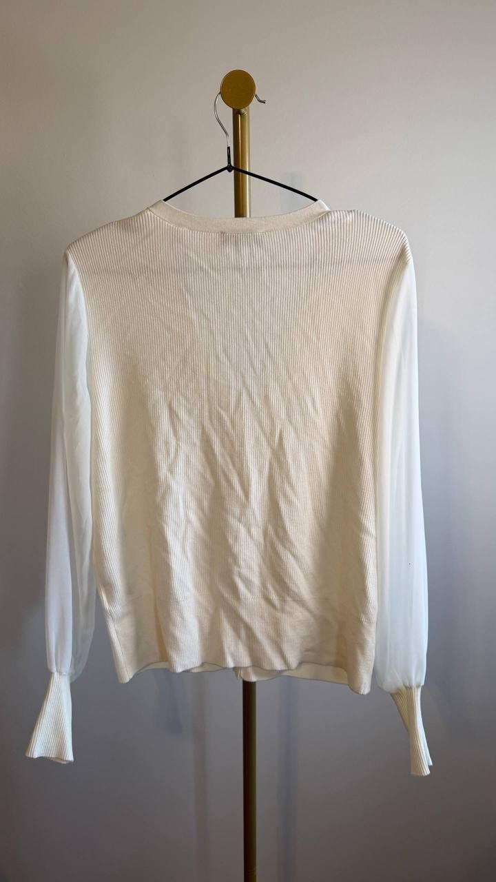 T Tahari Women’s Blouson Sleeve Cardigan White Star M $78 NWT