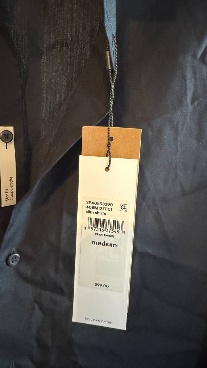 Calvin Klein Men’s Slim‑Fit Long‑Sleeve Button‑Front Shirt Black M $99 NWT