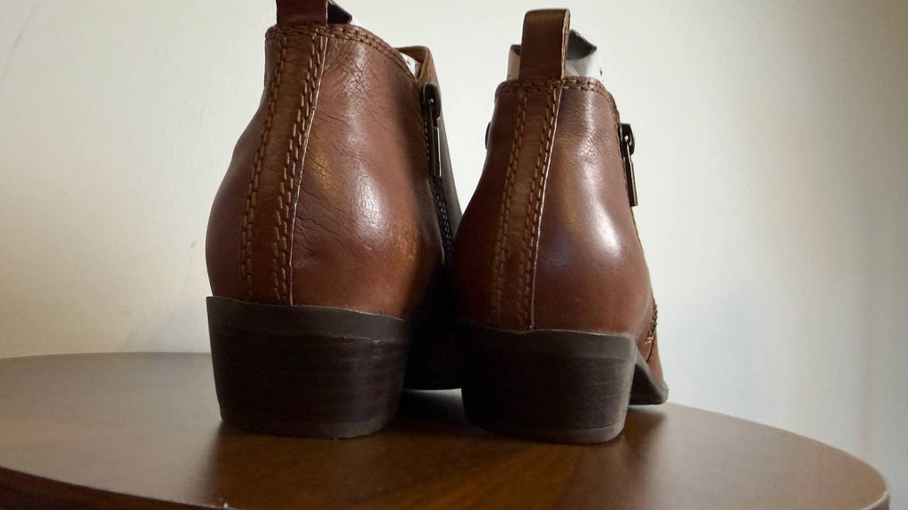 Lucky Brand Basel Booties 8M Toffee Leather Almond Toe Dual Zip NIB msrp$129