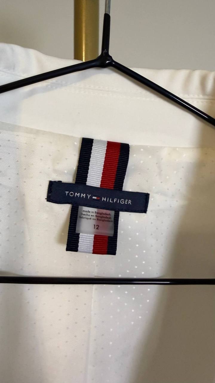 Tommy Hilfiger Women’s Contrast-Trim Puff-Sleeve Jacket White Black 12 $159 NWT
