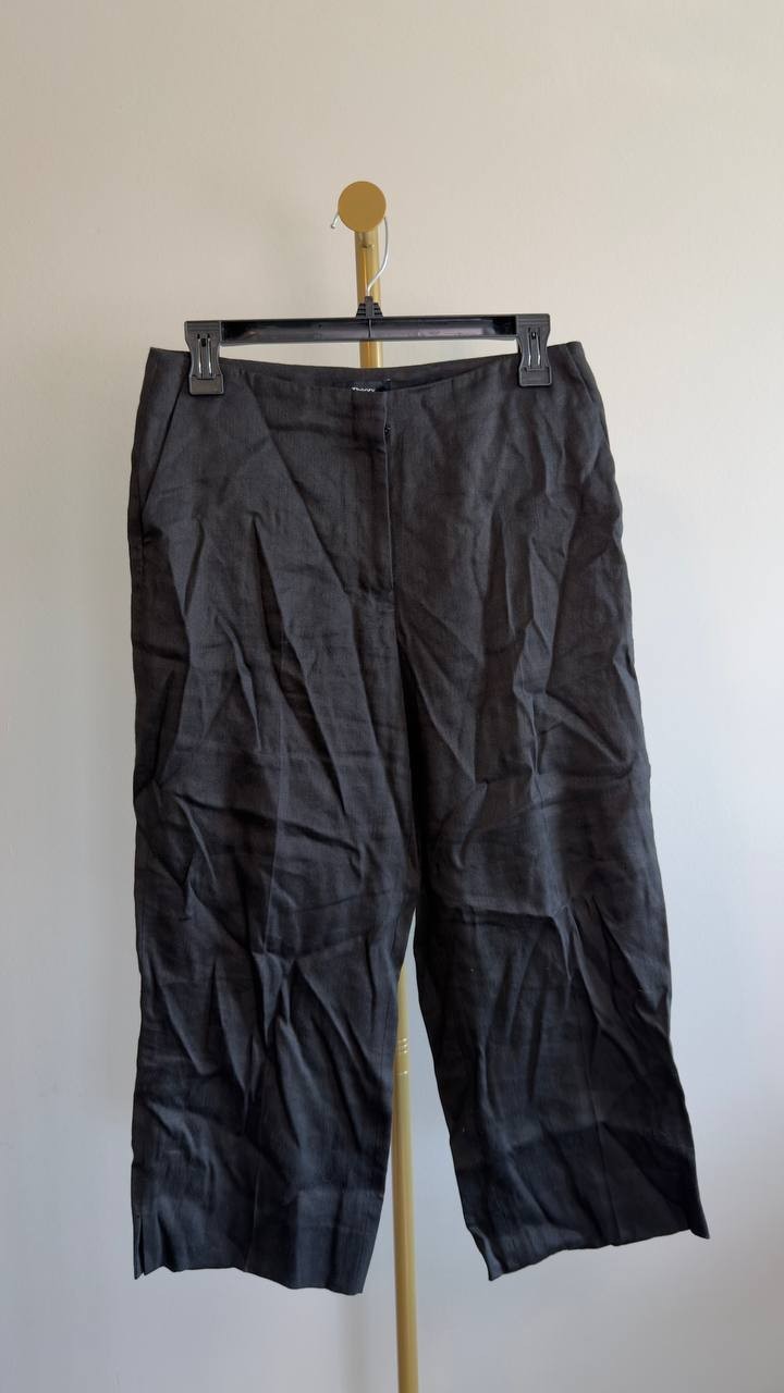 Theory Slit Capri Pants Linen‑Blend High‑Waist Black Size 2 NWT $295