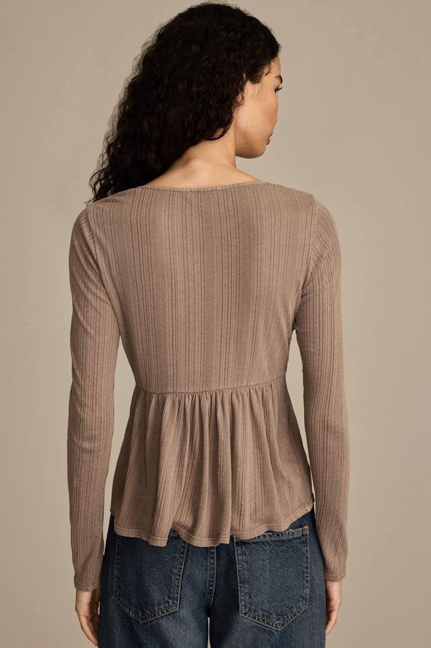Lucky Brand Embroidered Peplum Longsleeve Deep Taupe L NWT $79.50