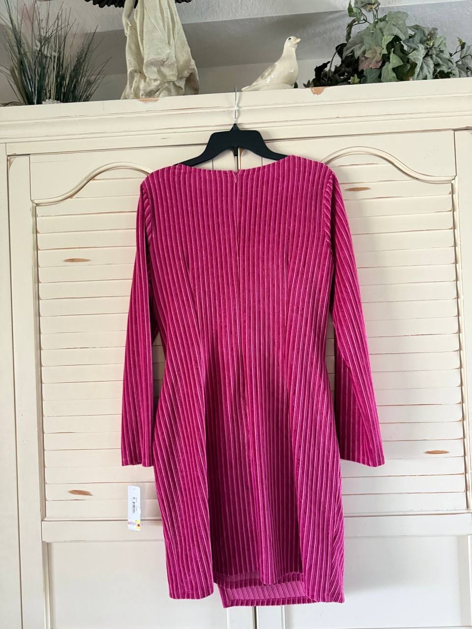 Donna Morgan Women's Striped Velvet Faux-Wrap Dress Pink Size 12 MSRP $138