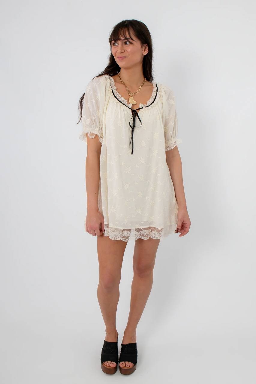 Free People Juno Embroidered Baby Doll Minidress Ivory M NWT $148
