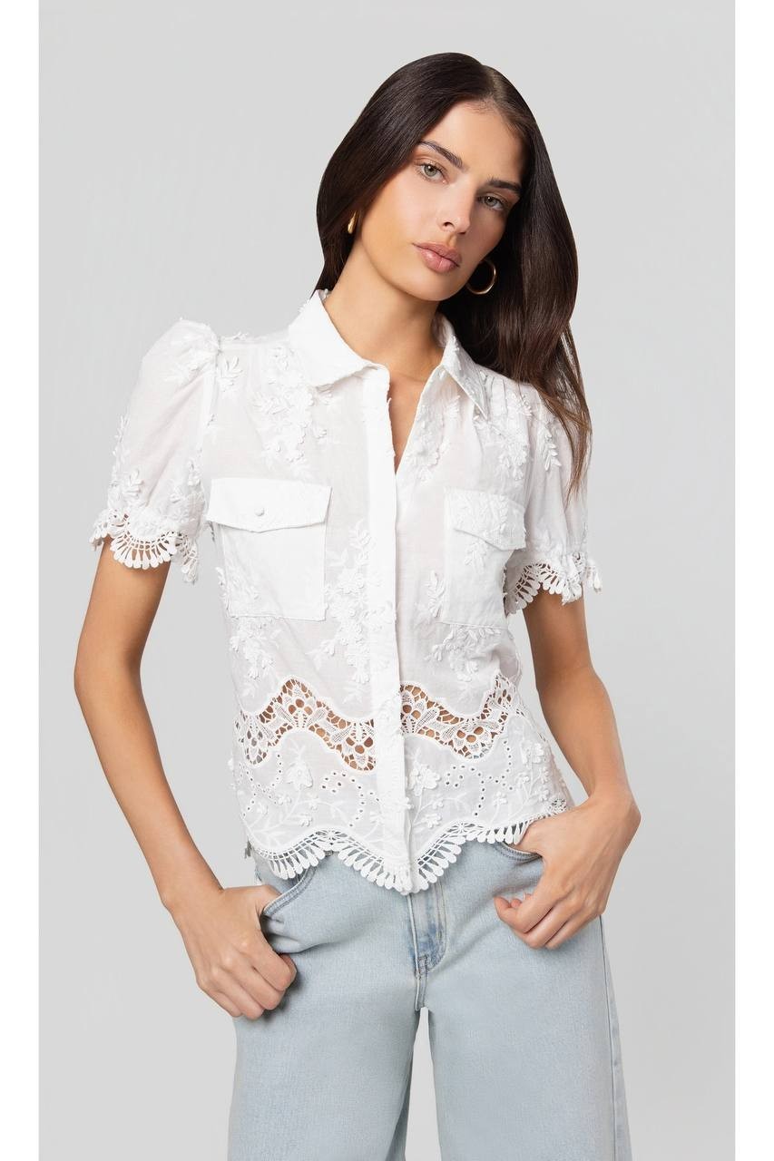 Generation Love Mina 3D Voile Shirt L White NWT $225