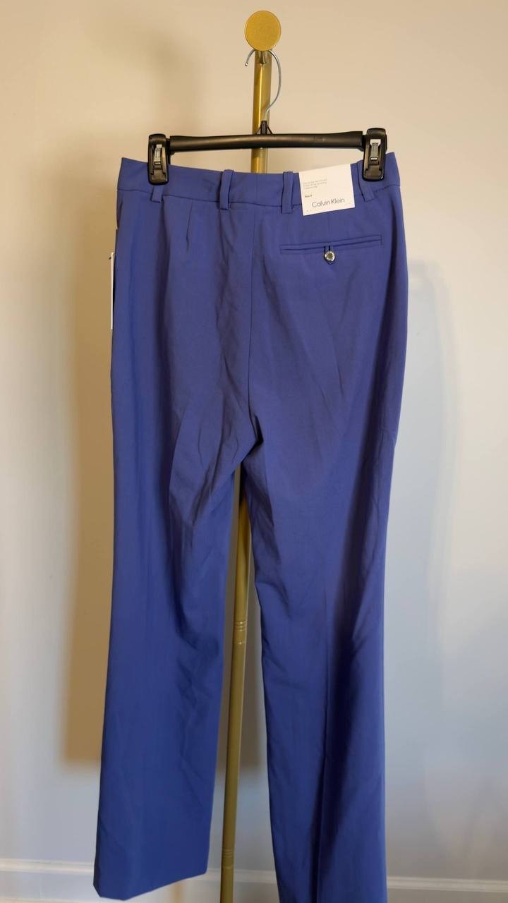 Calvin Klein High‑Rise Straight‑Leg Pants Blue 4 NWT $99
