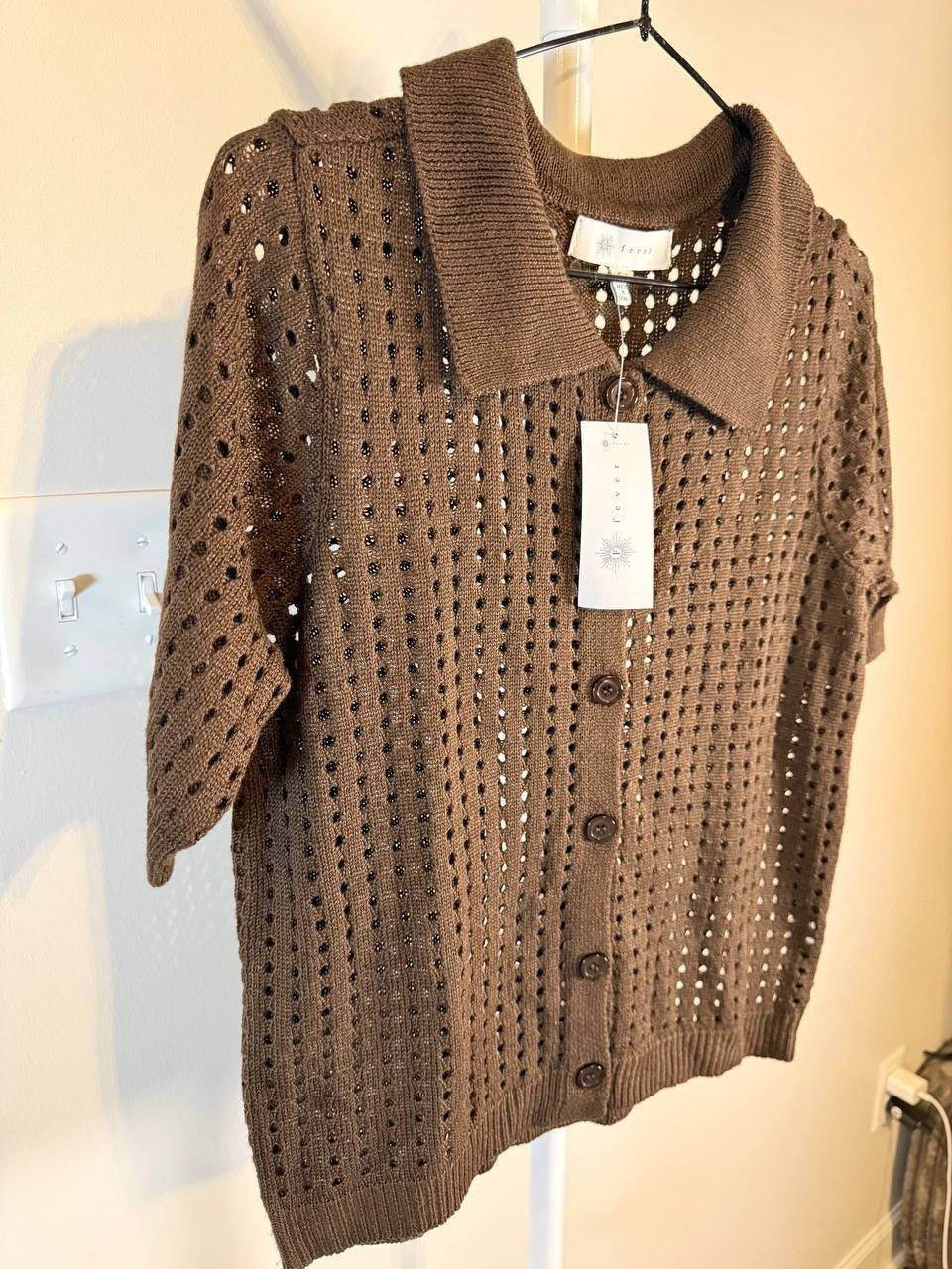 Fever Brown Collared Button Blouse – Size S – NWT – $68