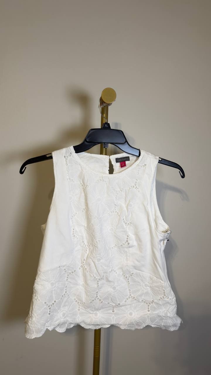 Vince  Camuto  Women’s  Embroidery  Front   Blouse  Ultra  White  14  NWOT  $89