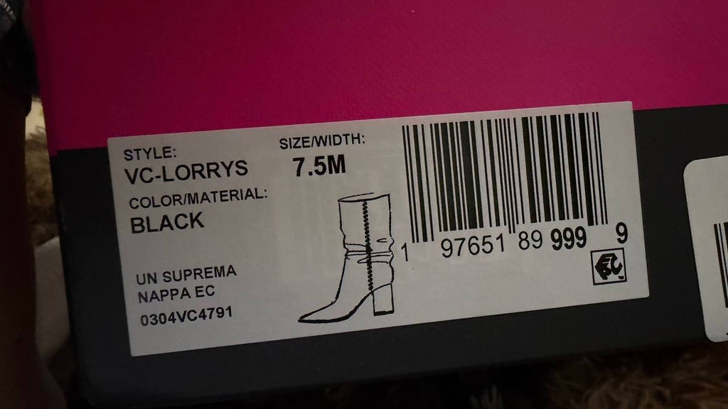 Vince Camuto Lorrys Boots 7.5M Black Leather Almond Toe Block Heel NIB$199