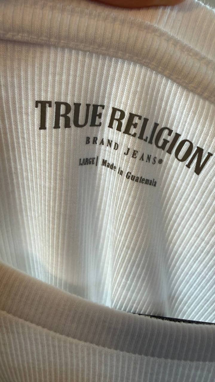 True Religion Women’s Western Logo Rib Baby Tee White Size L  NWT $69