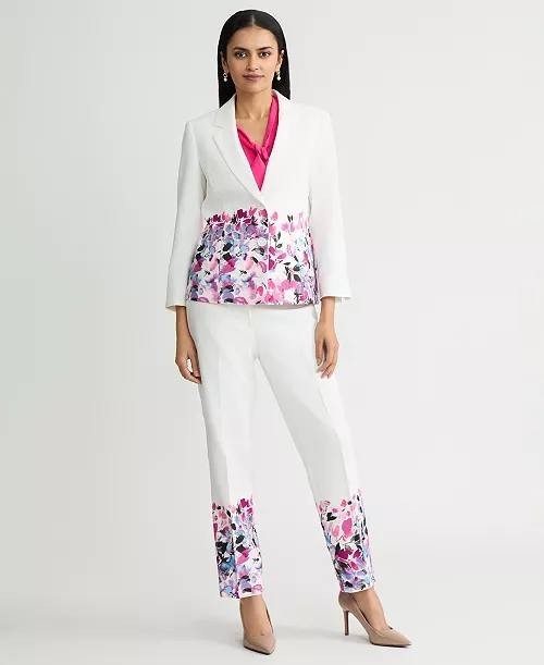 Kasper Petite Floral‑Print Double‑Button Blazer Lily White Multi 14P NWT $149