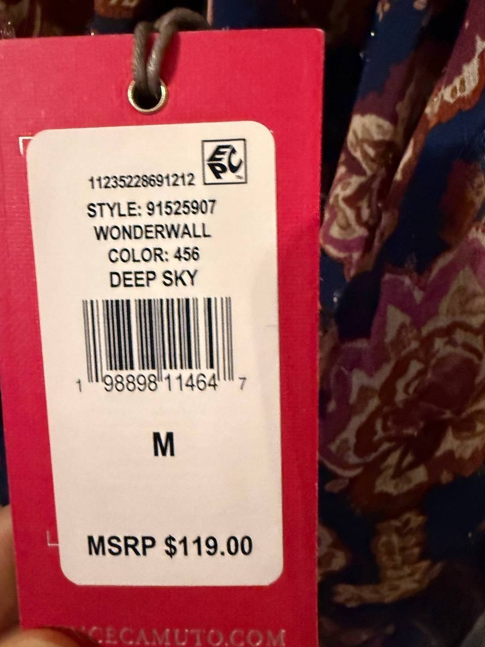 Vince Camuto Printed Tie‑Neck Puff‑Sleeve Maxi Dress –Deep Sky–Size M–NWT–$119