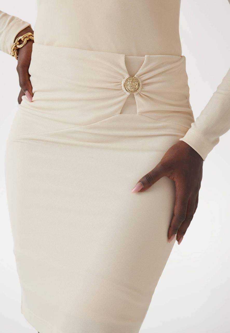 Guess Zama Button-Detail Pencil Skirt Beige XL NWT $70