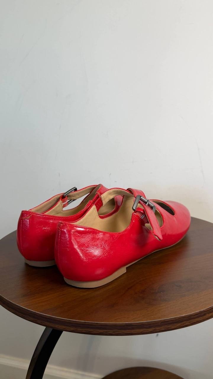 Journee Ivanna Mary Jane Flats Red 8M Vegan Leather Buckle $93.99 NWB