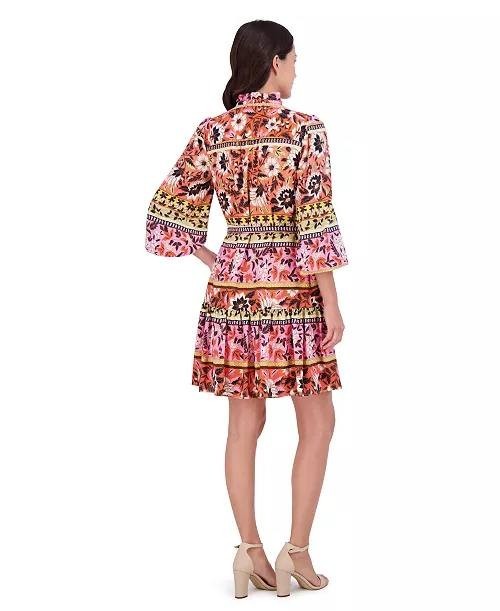 Vince Camuto Floral‑Print Belted Tiered Dress Floral Multi 2 NWT $158