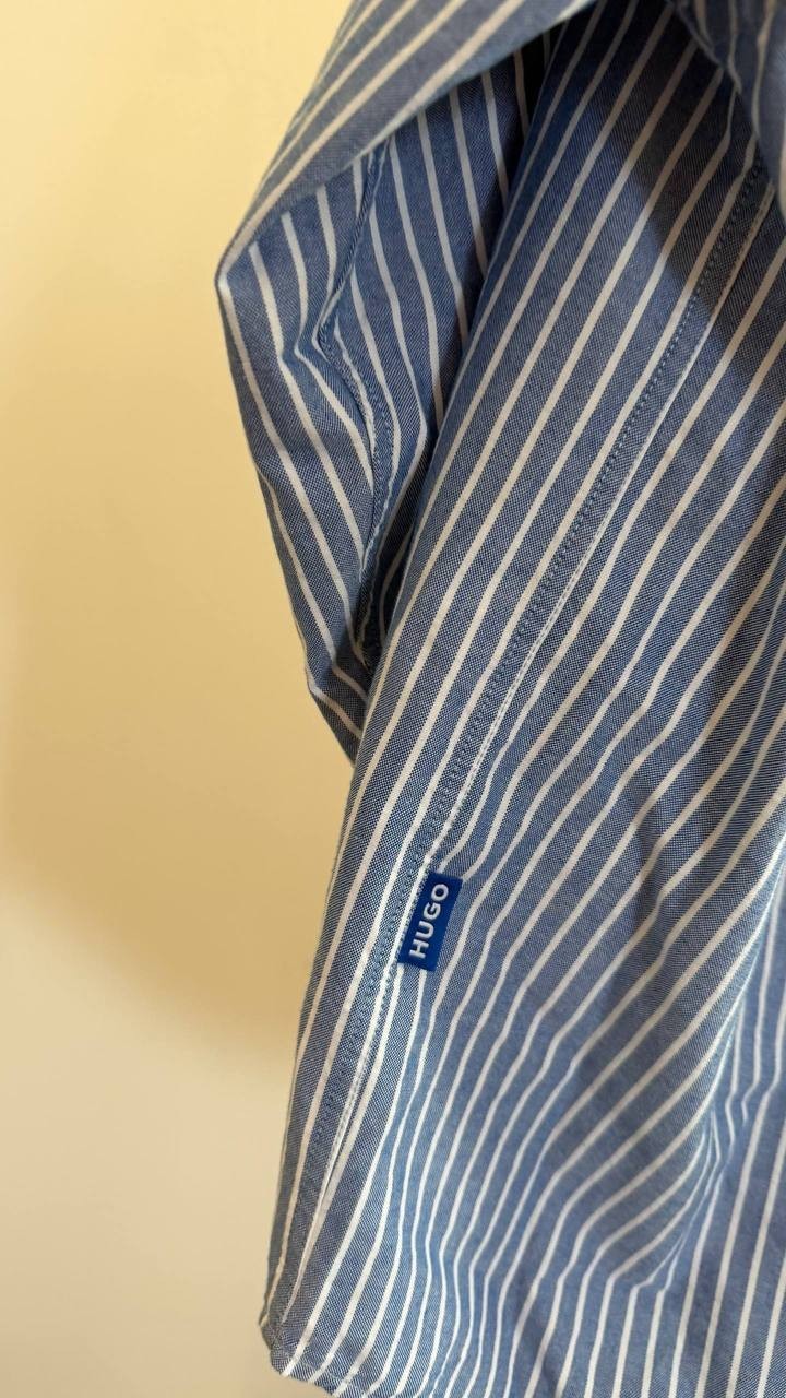 HUGO Men’s Blue Striped Shirt 100% Cotton Modern Fit M $171 NWT