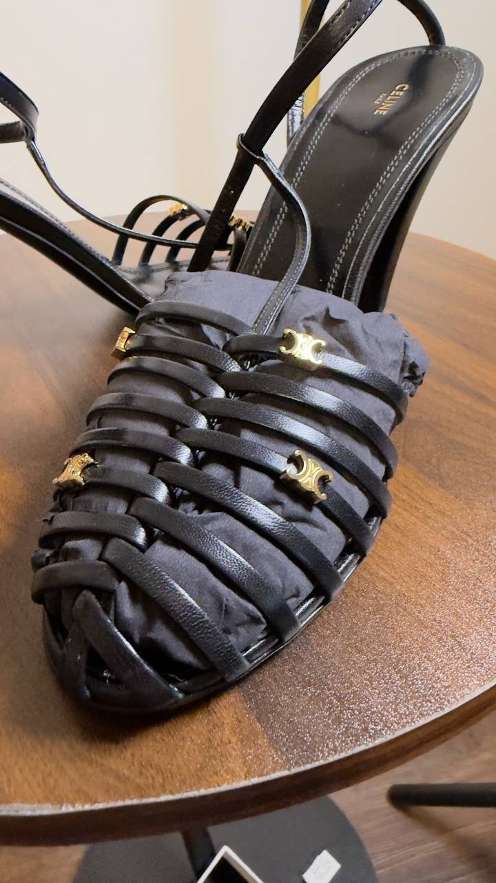 Celine  Cage  Heeled  Sandal  in Satin  Black  Size  39  New in Box  $1450