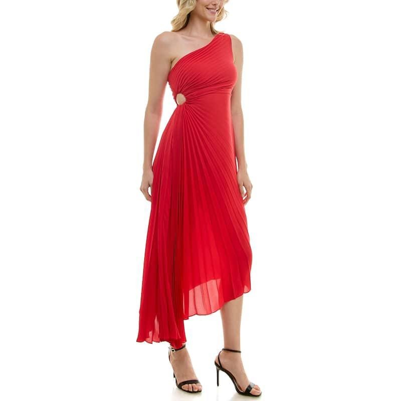 Nicole Miller Pleated One Shoulder Dress Red Size 16 NWT $189 – Elegant Formal