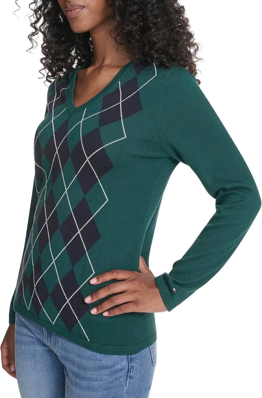 Tommy Hilfiger Cotton Argyle Ivy Sweater Forest Multi M NWT $69.50
