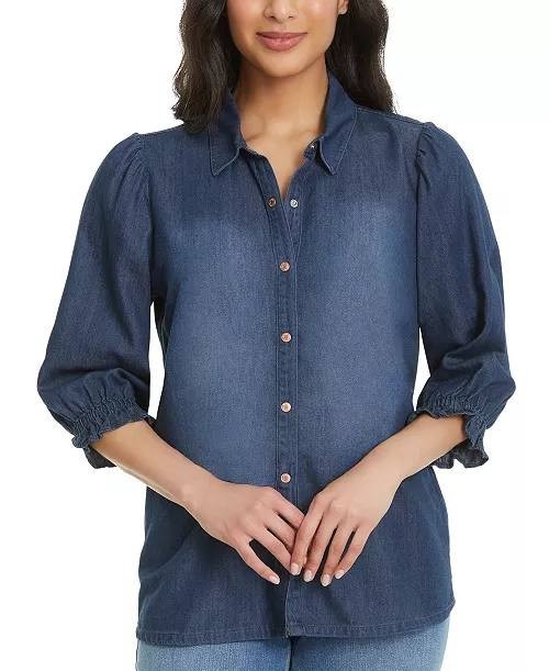 Gloria  Vanderbilt  Women’s  Puff‑Sleeve  Denim  Shirt  Lubbock  M  NWT  $50 