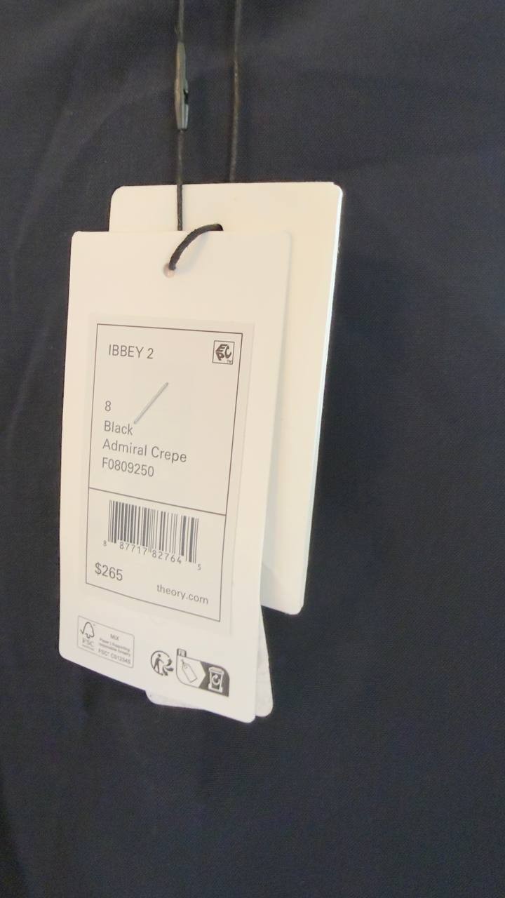 Theory Ibbey Admiral Crepe Pants Black 8 NWT $265