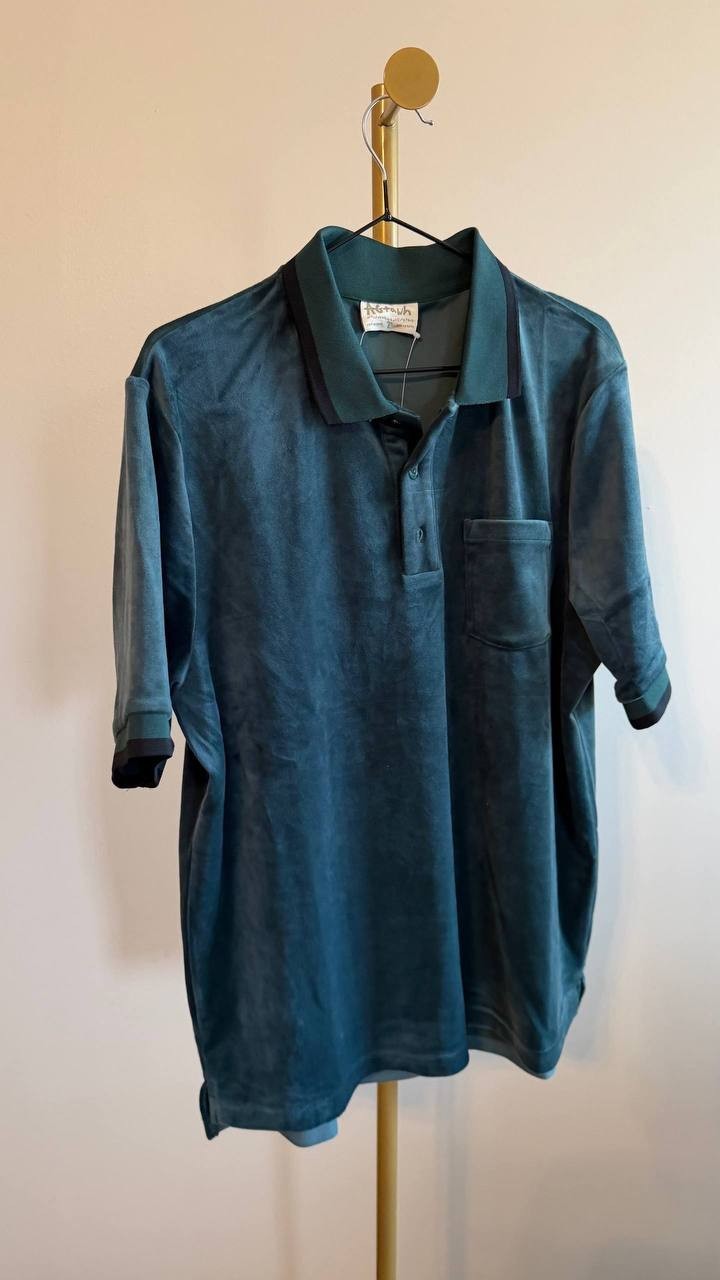 AGTAWH Men’s Classic Velour Polo Shirt Black L $98 NWT