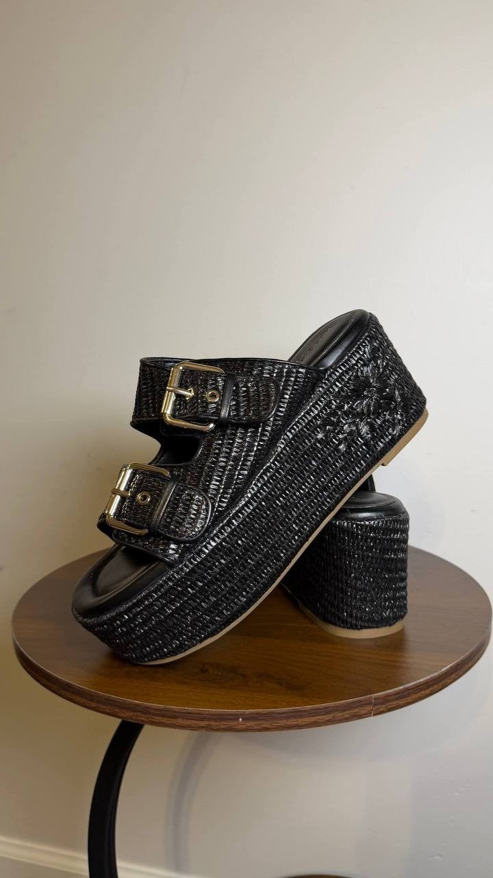 Marc Fisher Black Wedge Sandals 9M New in Box MSRP $150