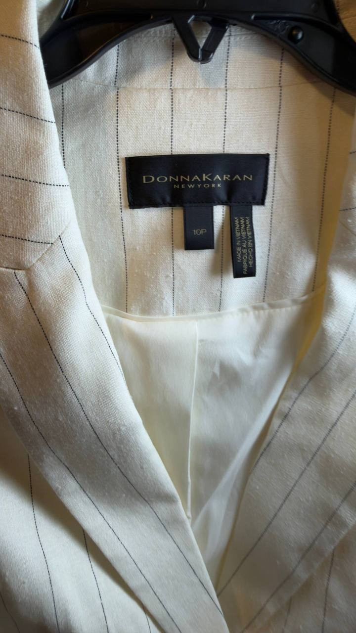 Donna Karan NY Pinstriped Blazer Cream 10P Petite NWT $189
