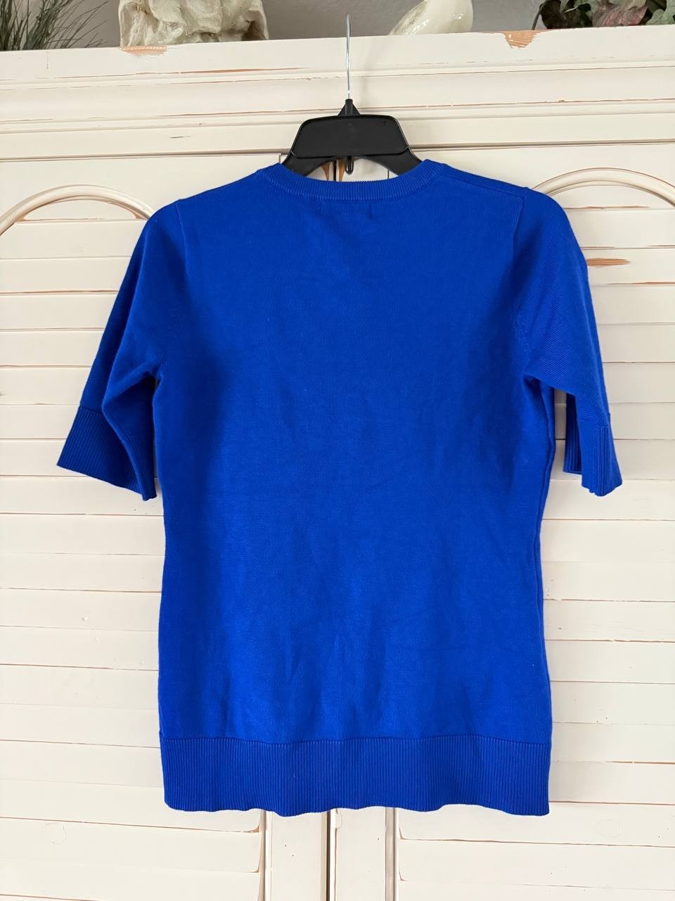 Melissa Paige Blue Ribbed Knit Short Sleeve Sweater – Size S – NWT