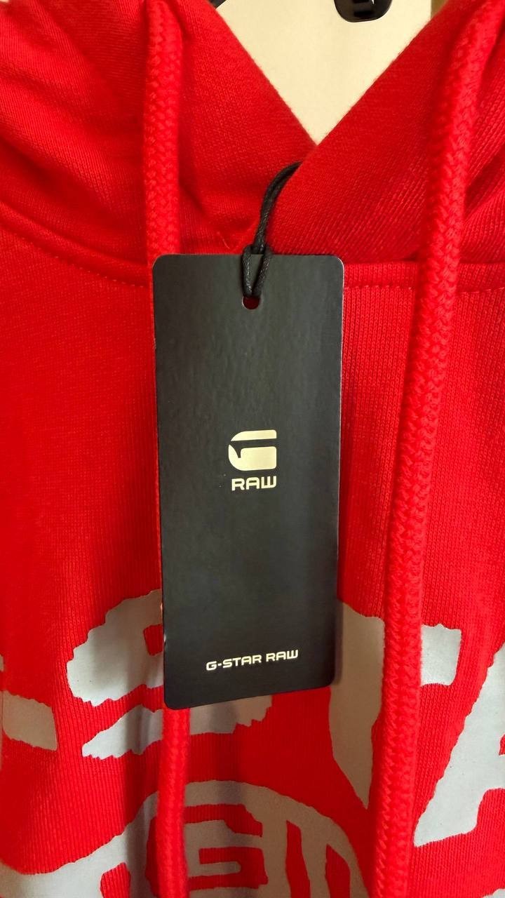 G‑Star RAW Men’s Distressed Originals Logo Fleece Hoodie Red L $140 NWT