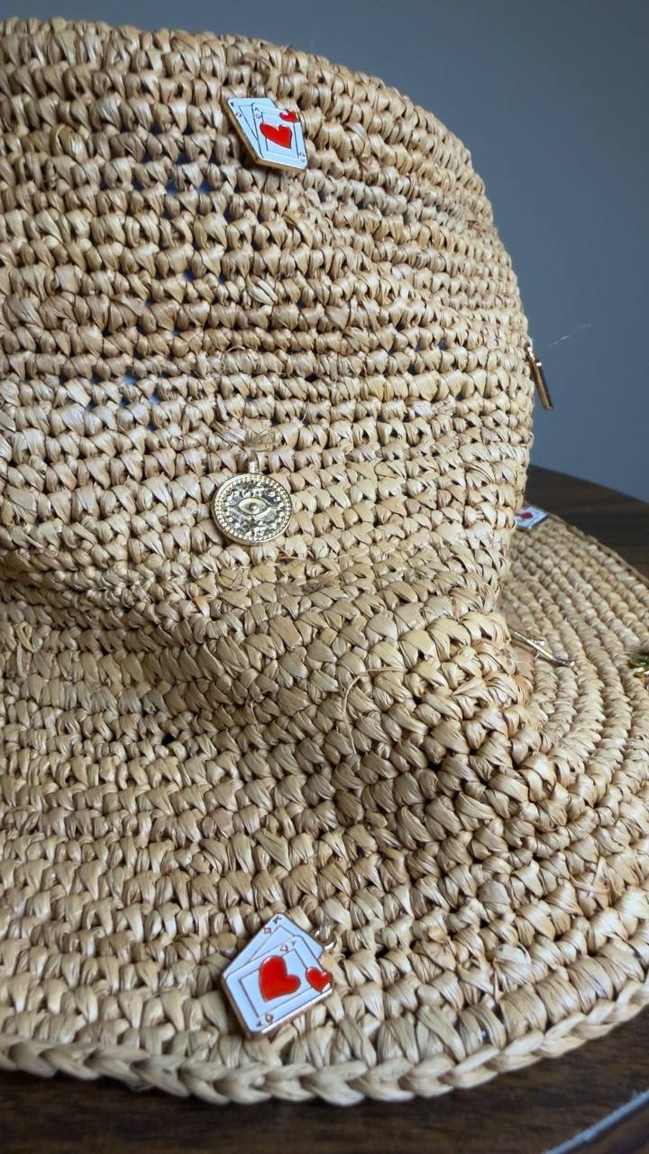 Aqua  Bucket  Hat  Tan  Raffia  One Size  New  $98