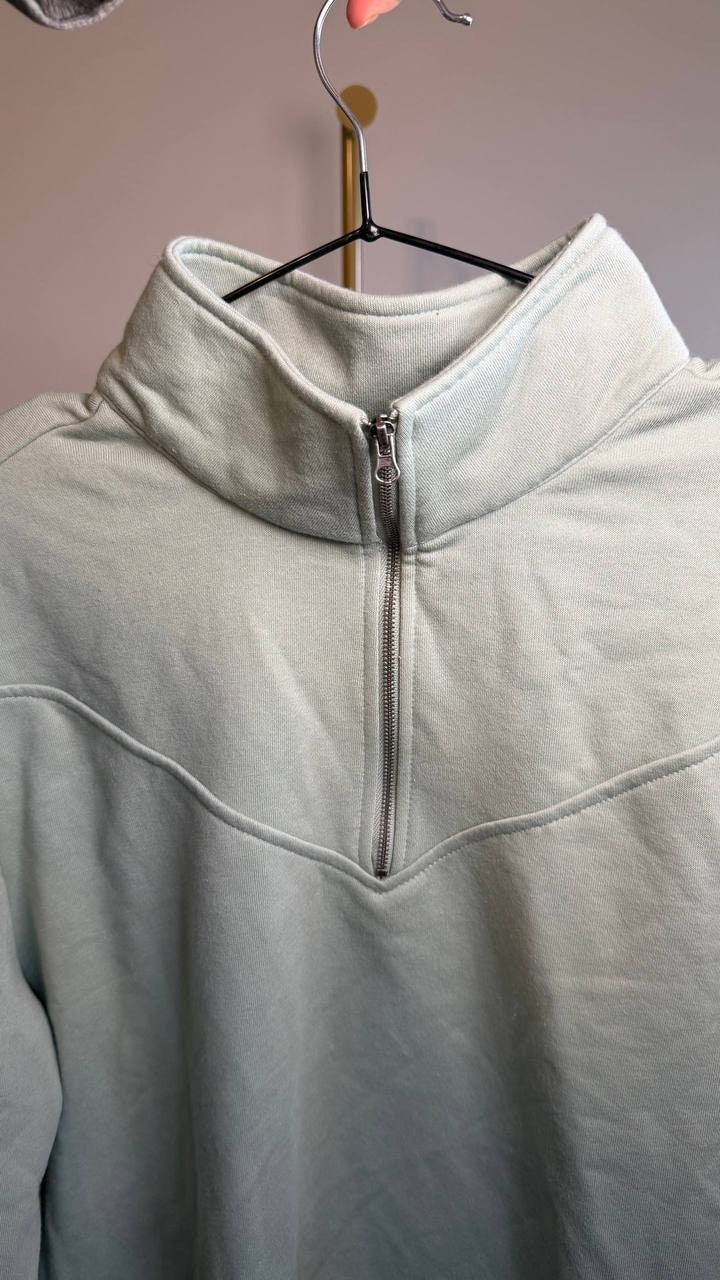 Three Dots Jeanine Quarter‑Zip Pullover Sweater Jadeite L NWT $88