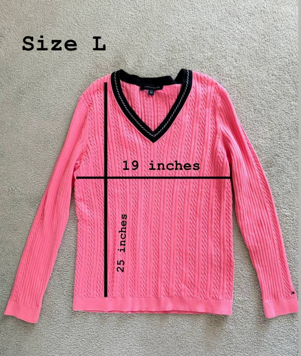Tommy Hilfiger Pink Cable Knit V-Neck Sweater – Size L