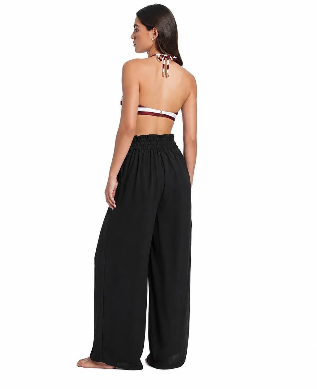 Red Carter Hammered Wide Leg Cover‑Up Pants Black L NWOT $82