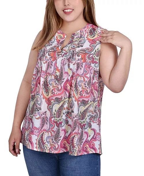 NY Collection Plus Size Sleeveless Pintucked Top Pink Multi 3X NWT $42
