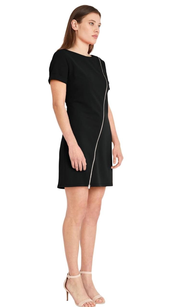 Donna Morgan Short Sleeve Scuba Crepe Dress Black 14 NWOT $128