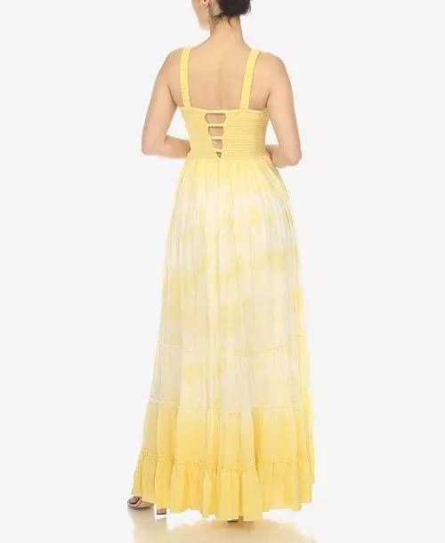 White Mark Smocked Ruffle Maxi Dress Yellow XL NWT $80
