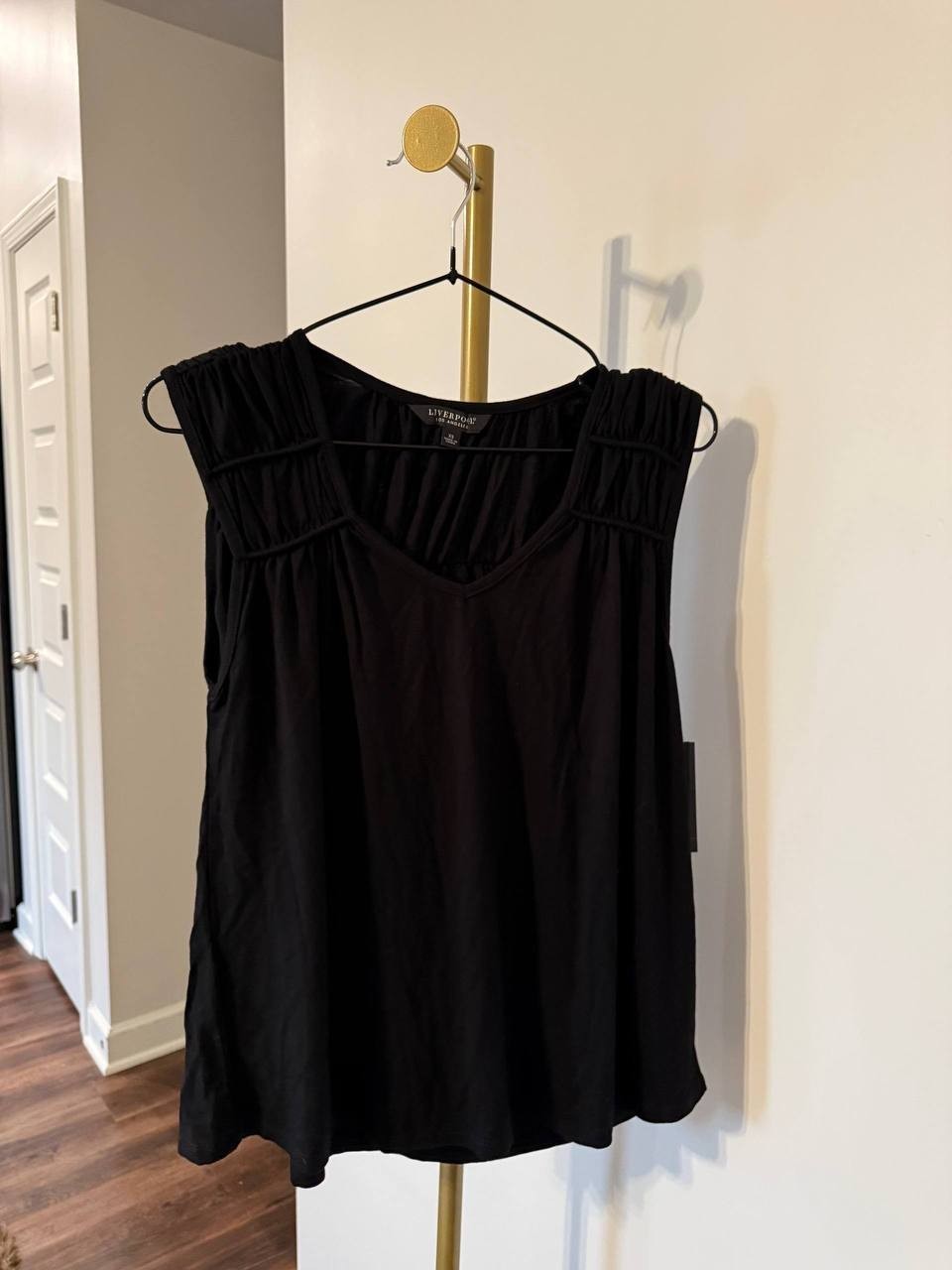 Liverpool Sleeveless Shirred Detail Knit Top Black XS NWT Modern Classic MSRP$48