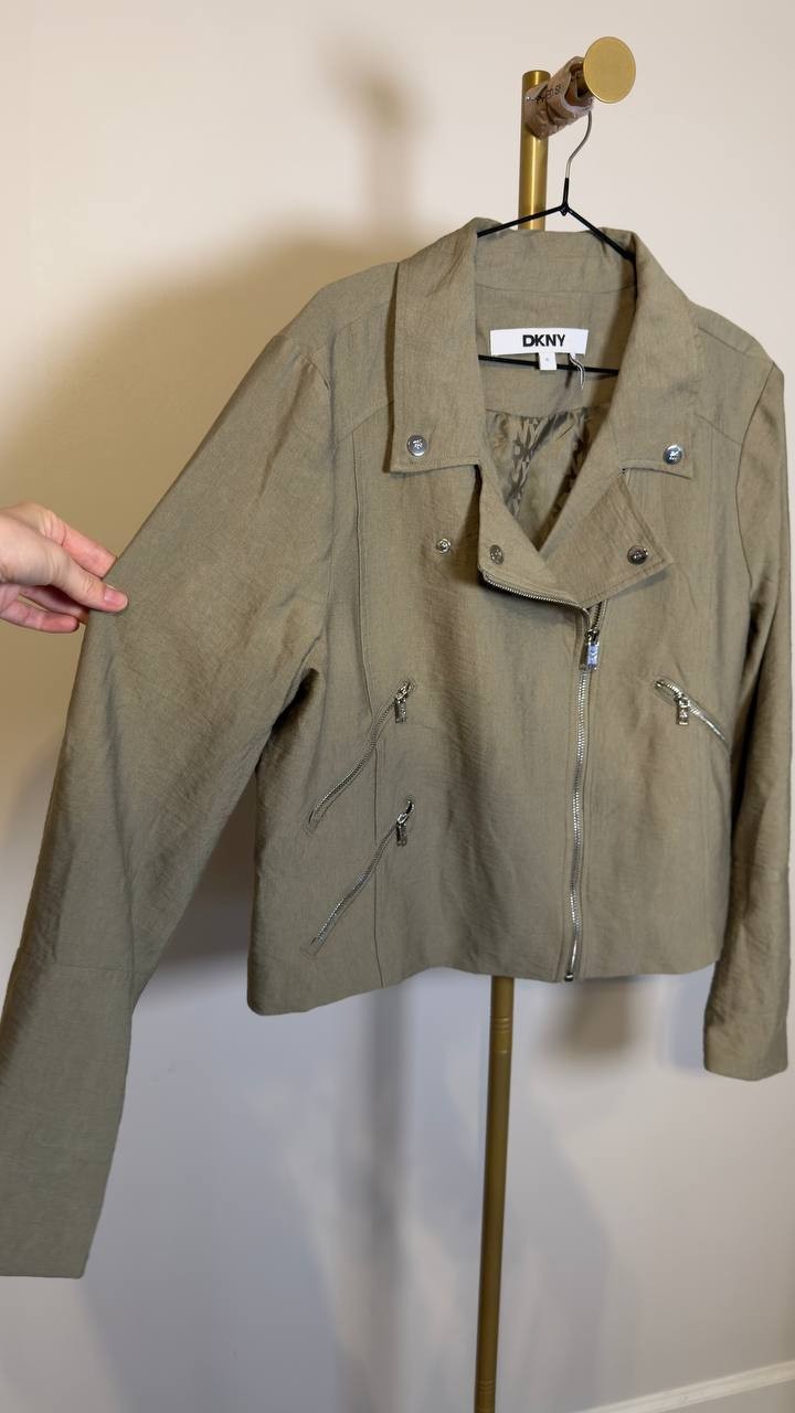 DKNY Crinkle Moto Jacket Light Fatigue XL NWOT $139