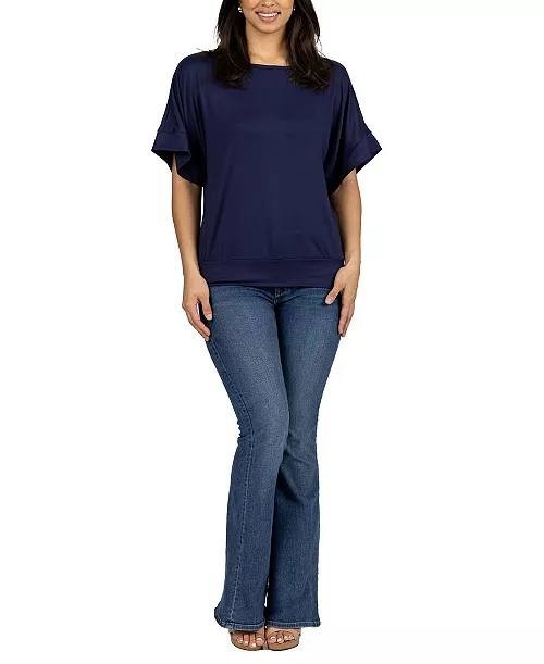 24seven Comfort Apparel Loose Fit Dolman Wide Sleeve Top Navy XL NWT $50