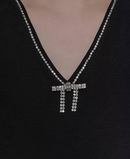 Karl Lagerfeld Paris Sparkle‑Bow V‑Neck Knit Top Black XS NWT $89