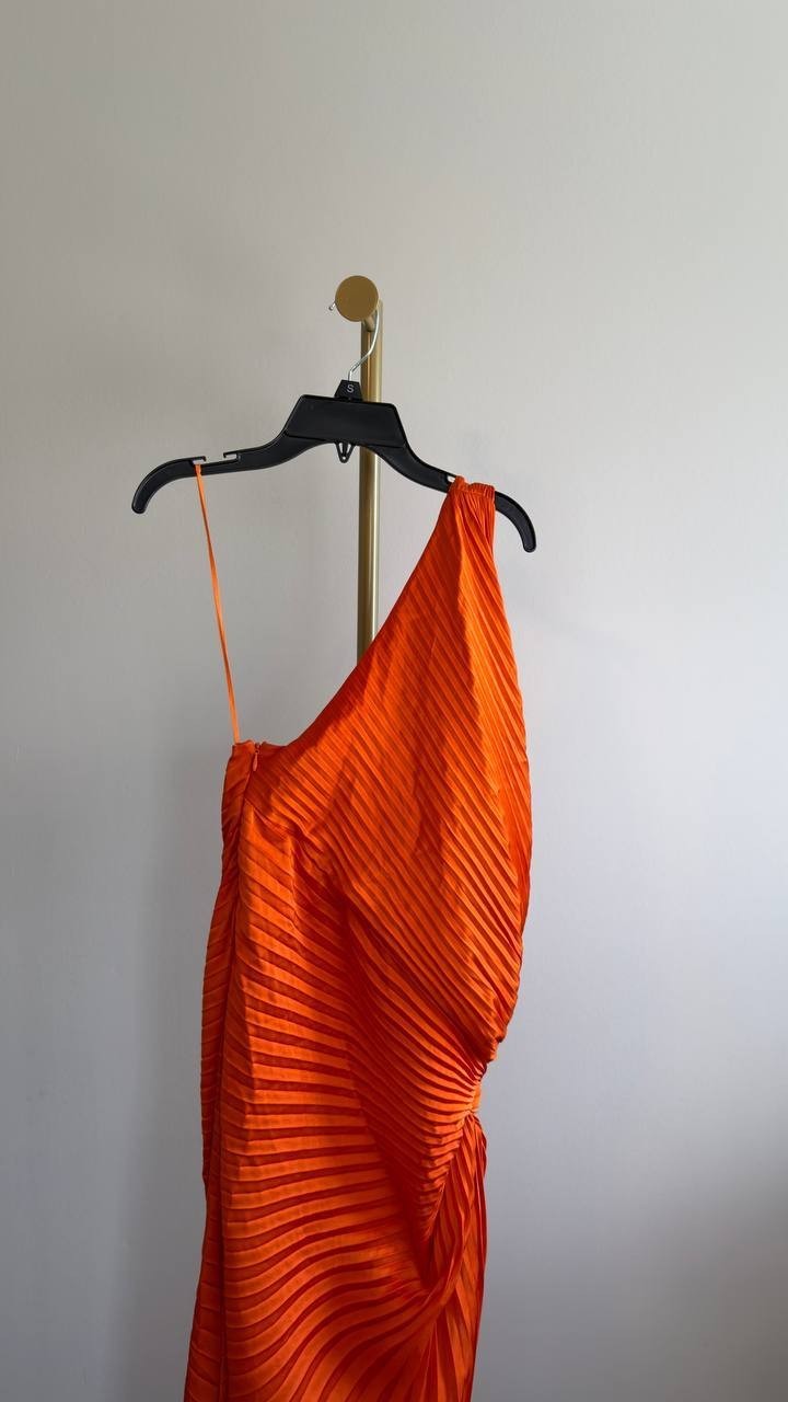 A.L.C. Lara Asymmetric Pleated One‑Shoulder Dress Persimmon 12 NWT $695