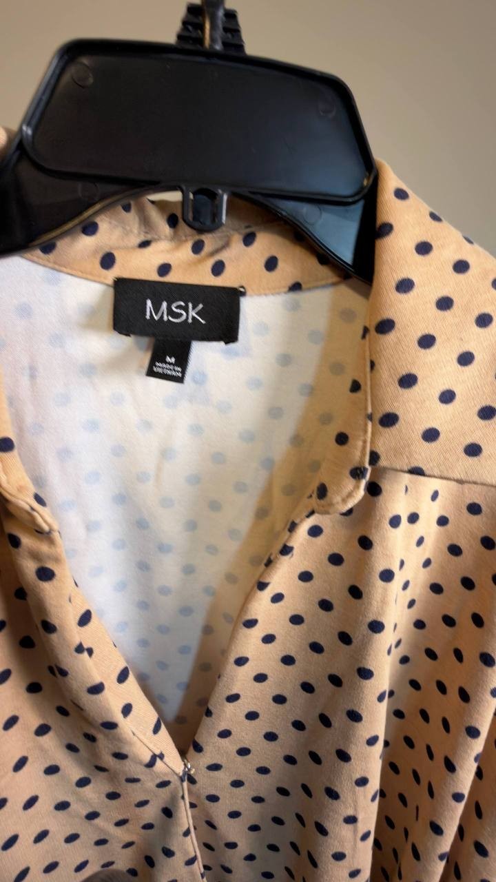 MSK Polka‑Dot Midi Dress Sesame M NWT $109
