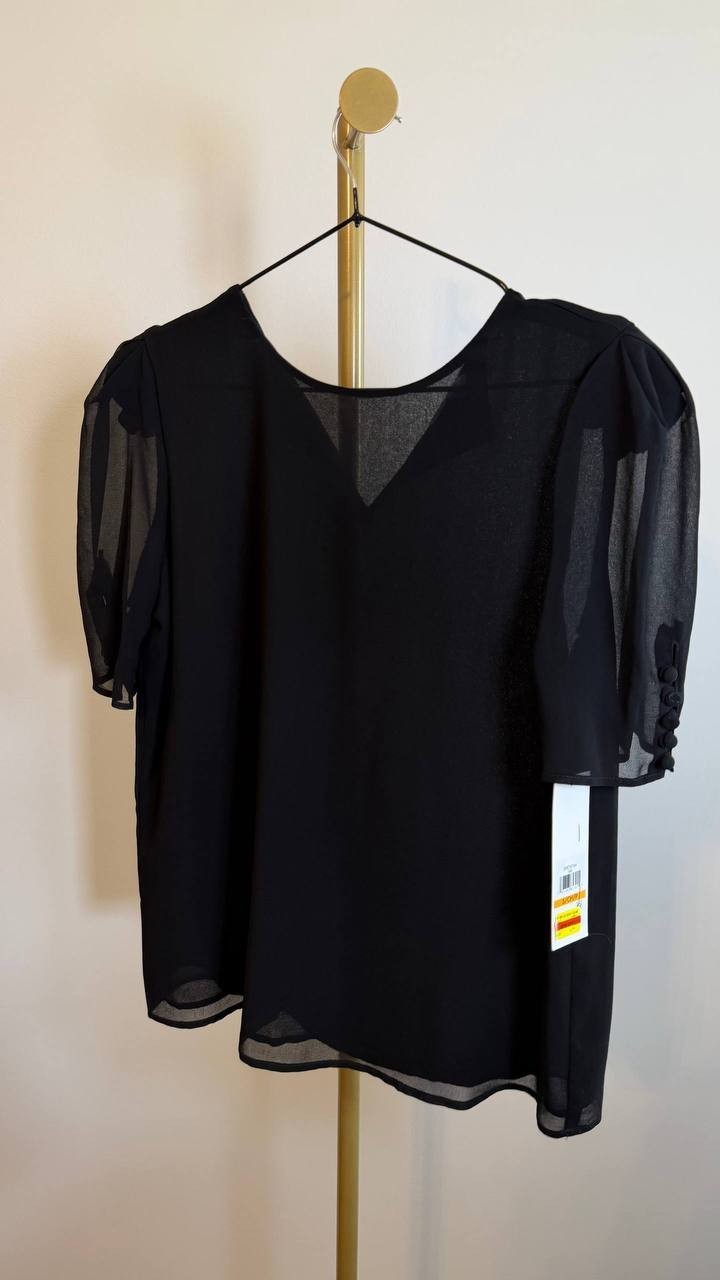 Calvin Klein Puff Sleeve Blouse Black Size S NWOT loop fastener missed,need wash