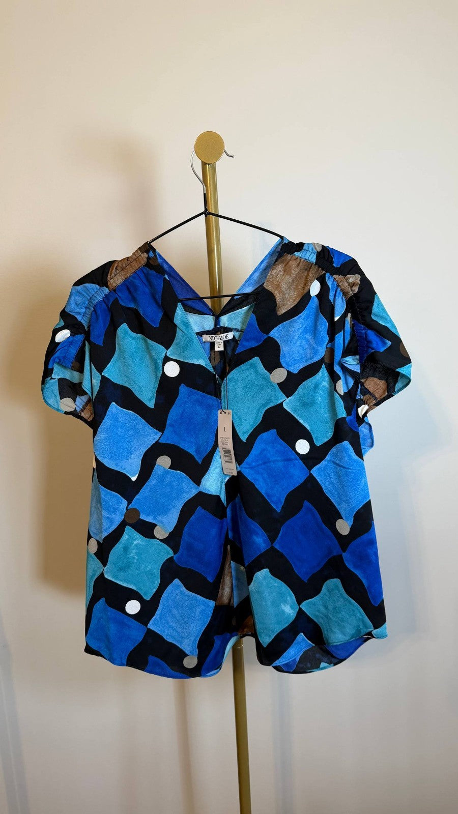 NIC+ZOE Women’s Sea Glass Print Top Blue Multi $158 NWT