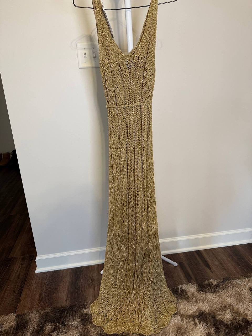 Marciano Lucky Lurex Net Maxi Dress – 10 – Gold – NWT – Flawed – $280