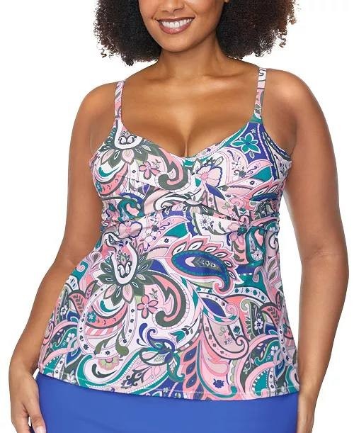 Raisins Curve Aries Underwire Tankini Top Plus Size Blue Multi 22W NWOT $70