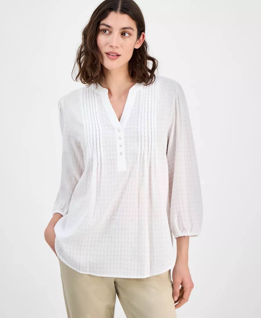 Tommy Hilfiger 3/4‑Sleeve Pintuck Tunic Top – Size L/G – NWT – $79.50